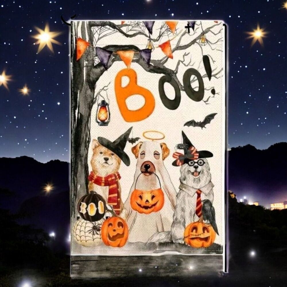 Puppy Dog Trio Ghost Garden Porch Flag Halloween Costume Spooky Double Sided